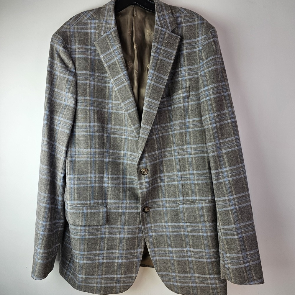 Lauren Ralph Lauren 42L Blue Beige Windowpane Plaid 2 Button Blazer Sport Coat